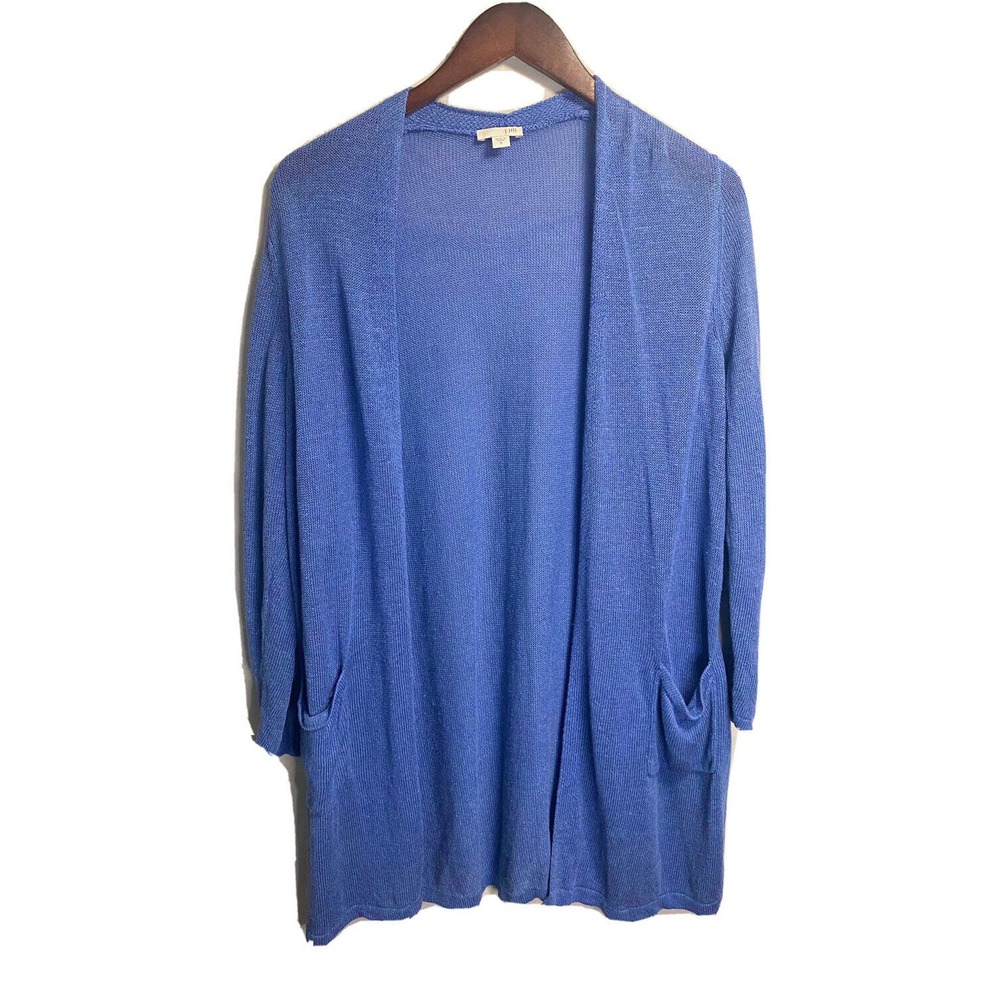 J. Jill Womens Long‎ Open Cardigan Linen Blend Long Sleeve Blue Size Medium